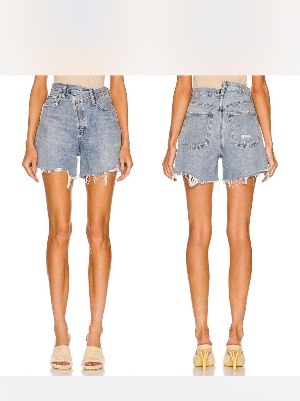 Agolde Light Blue Frayed Hem High-Rise Denim Shorts